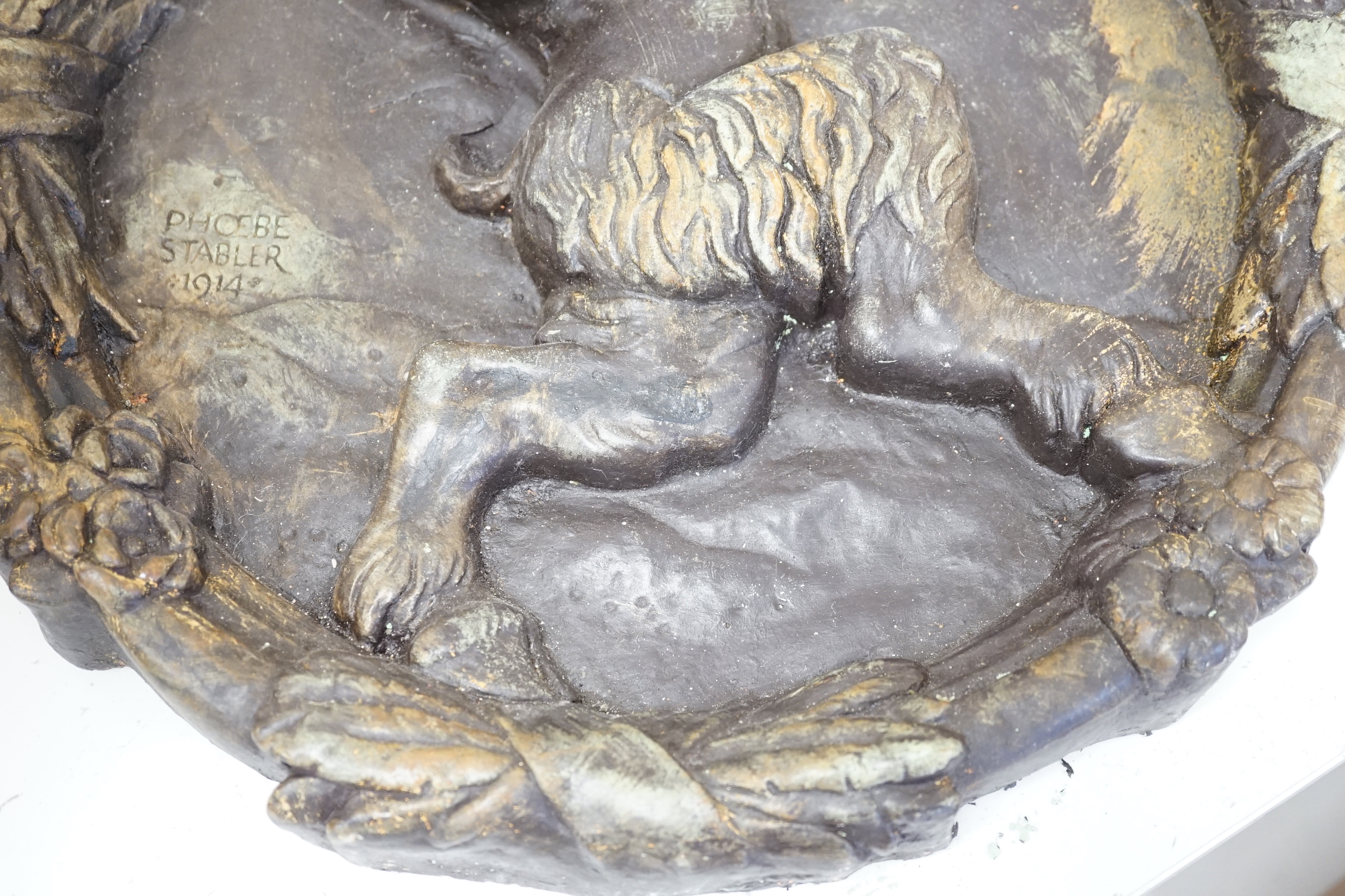 A reproduction Phoebe Stabler circular fawn plaque, 43cm diameter